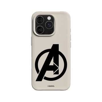 iPhone 16 Pro SolidX 貝殼灰 - 迪士尼-漫威 Marvel - 漫威Logo-復仇者聯盟 黑色標誌