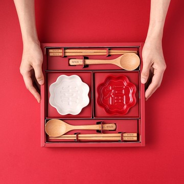 花見祝福 顯影醬油碟雙入/ 湯筷禮盒組