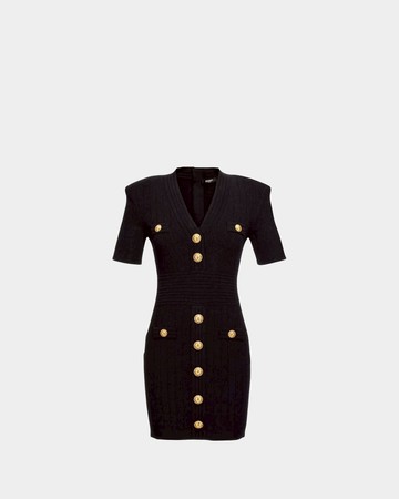 BALMAIN 金鈕釦V領修身短袖針織洋裝 - 36