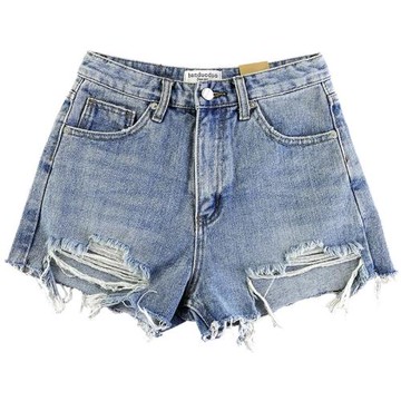 【楊冪同款】 韓版牛仔短褲女夏寬松百搭大碼高腰破洞a字闊腿褲潮