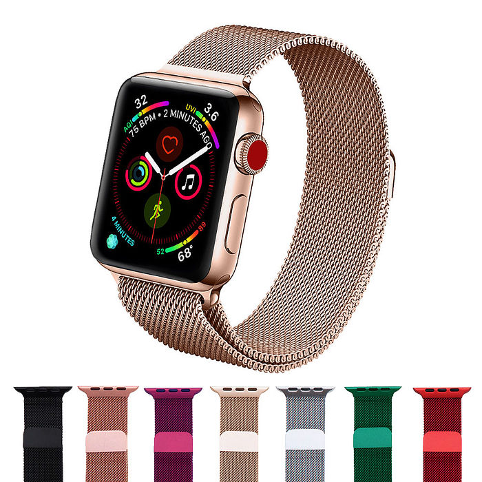 SHOWHAN Apple Watch 44/42/45ｍｍ米蘭尼斯磁吸金屬錶帶/七色可選香檳