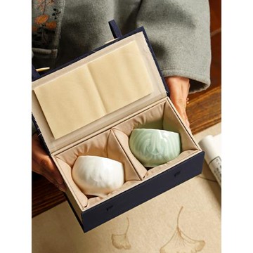 天青汝窯茶杯陶瓷品茗杯主人杯開片可養個人茶盞功夫茶具禮盒裝