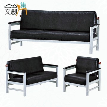 【文創集】蘿法黑透氣皮革沙發椅組合(1+2+3人座組合)(客約商品)