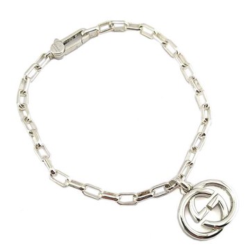 九五成新展示品-GUCCI 雙G Logo墜飾環狀鍊帶925純銀手鍊