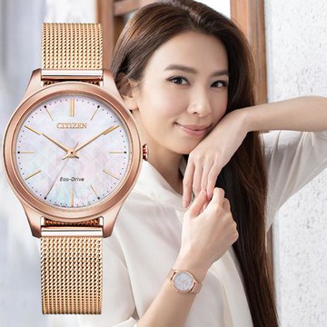 CITIZEN 星辰 Hebe田馥甄廣告款格紋光動能米蘭帶女錶-32mm(EM0508-80Y)