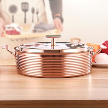 日式雙耳淺湯鍋304不銹鋼煮火鍋鍋電磁爐涮鍋商用金色火鍋鍋 家用