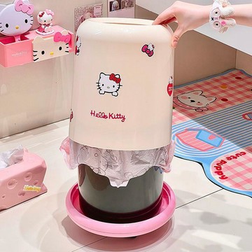 【臺灣-出貨】三麗鷗新款滑輪垃圾桶家用卡通凱蒂貓大容量客廳臥室衛生間紙簍子