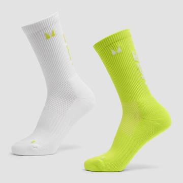 MP Move Club Running Socks (2 pack) - Green Glow/White - UK 9-11