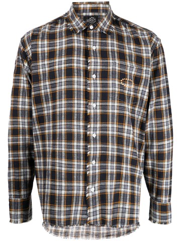 AFB - logo-embroidered frayed cotton shirt - men - Cotton - M - Blue