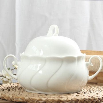 歐式骨瓷雙耳花蕾煲 煲湯帶蓋湯碗大湯碗家用酒店宮廷煲唐山無鉛