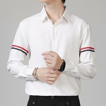 春秋季男士长袖衬衫韩版修身休闲正装白衬衣商务休闲条纹帅气寸衫