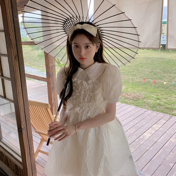 公主裙夏季新款甜美法式顯瘦設計感小眾初戀泡泡短袖連衣裙女
