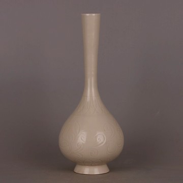 定窯白釉刻花長頸膽瓶 仿宋代出土手工瓷器古玩舊貨五大名窯裝飾