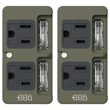 886 極野家 2開2壁插 防雷擊 HWS1220AG  82mm  軍綠色  2個