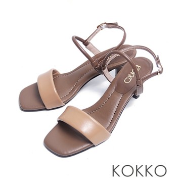 KOKKO性感一字帶極軟感細跟涼鞋鞋咖色