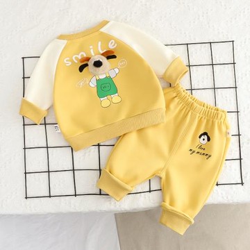 嬰兒套裝春秋男女寶寶一體絨兩件套保暖外套褲子周歲秋冬加絨衣服