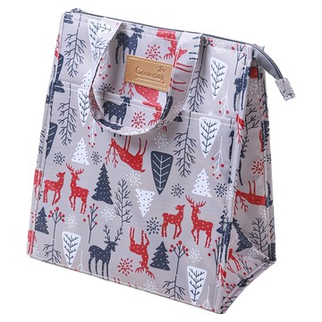 iSFun 少女印花 大容量手提保冷保溫便當包  1個  29 x 25 x 14cm  灰馴鹿