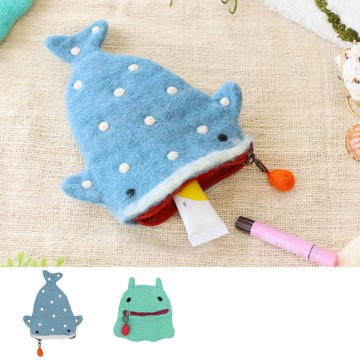 【預訂】尼泊爾製 手工羊毛氈鯨鯊與扁面蛸拉鏈包