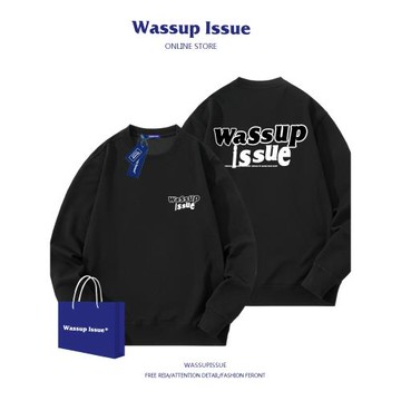 WASSUP ISSUE無帽衛衣男國潮牌圓領春秋美式重磅純棉上衣長袖T恤