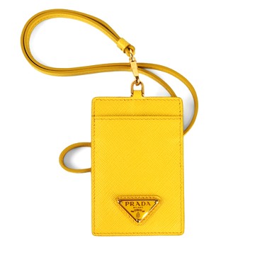 PRADA 三角牌Logo 防刮皮革掛式證件套/卡夾(豔陽黃)