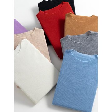 精紡細支100純羊毛半高領針織打底衫女薄款套頭毛衣內搭氣質通勤