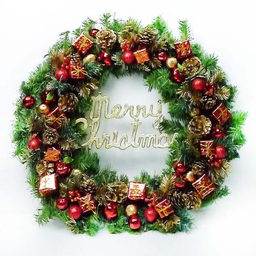 【摩達客】台灣製24吋豪華高級聖誕花圈(紅金色系)