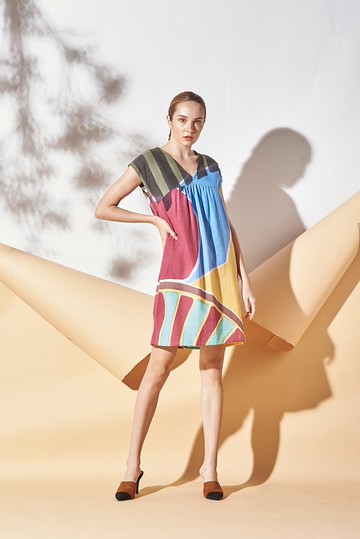 Short Dress Linen Hand Paint Art&Decor