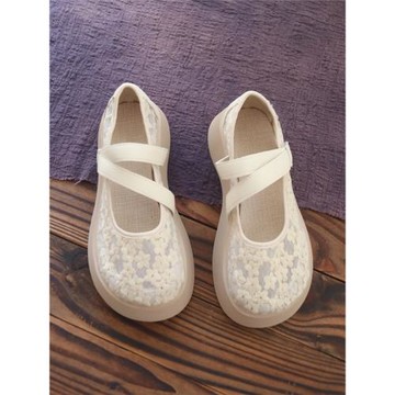 厚底瑪麗珍女鞋夏季新款網紗透氣網鞋增高鏤空洞洞鞋亞麻包頭涼鞋