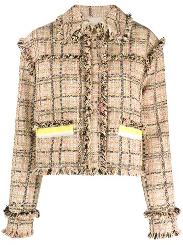 MSGM - tweed cropped jacket - women - Polyester/Cotton/Acrylic (Fiber)/Other fibres/Polyamide/Polyester - 38 - Neutrals