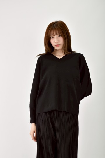 (XL) ozoc澎袖V領黑色長袖上衣