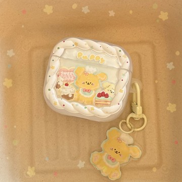ins韓風奶油甜品小狗 適用蘋果AirPodsPro2保護套 哀風1/2耳機套 AirPods3/4代藍牙耳機殼 帶掛件