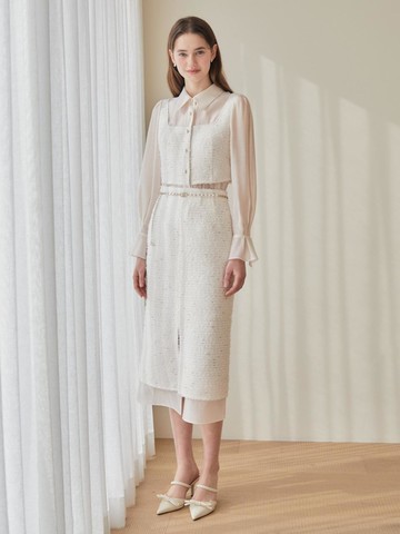 Tweed Layered H-Line Pearl Chain skirt (GR3A0SK151)