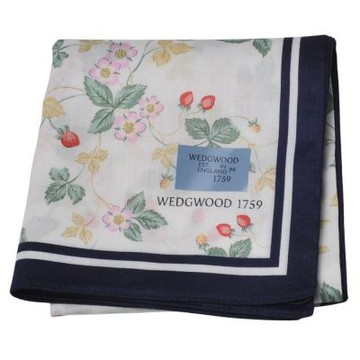 WEDGWOOD 藏青邊野草莓花卉字母LOGO圖騰帕領巾(52CM)