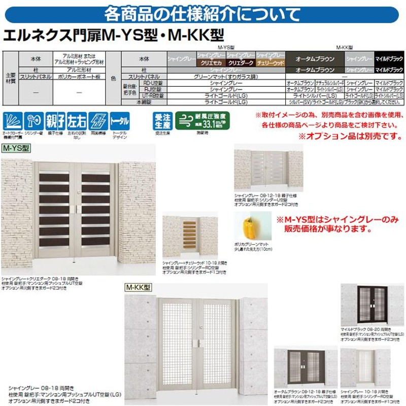 門扉 片開き 両開き エルネクス門扉M-KK型・M-YS型 柱使用 専用