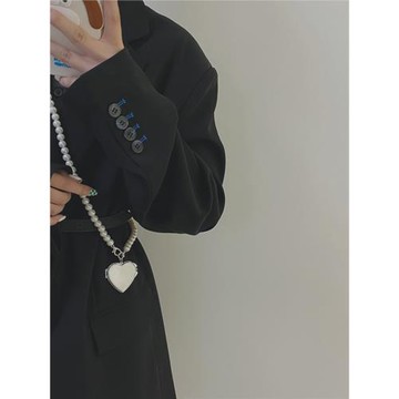 愛心珍珠腰鏈心形鏡子斜挎背帶女西裝配飾腰帶腰封裙子小香風