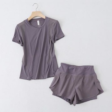 外貿出口尾單專柜剪標晨跑休閑運動健身房瑜伽速干T恤+短褲兩件套