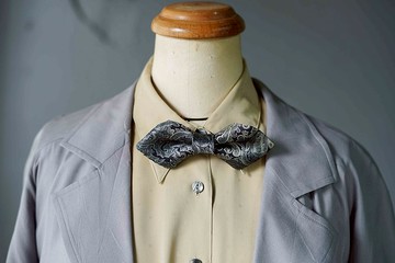 古董布花領帶改製手工領結-花樣年華-銀-寬版