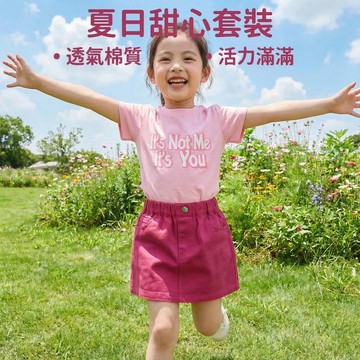Mimo⭐現貨🌈女童套裝 短袖T恤 半身裙 夏季薄款 純棉 短袖短裙 中小童 女童兩件套裝