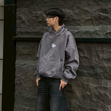 【SEMPLICITA】BOXY 韓國W字母繡花寬短帽T 寬版 短寬設計 街頭 百搭 男女款 長袖 帽踢 帽Tee