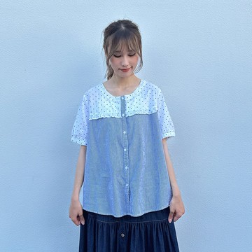 Hana Mokuba 點點線條拼接襯衫