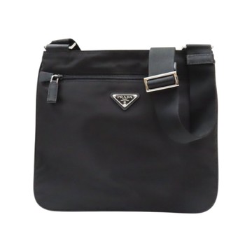 PRADA 普拉達 黑色 再生尼龍 Re-Nylon 肩背包 銀扣 【二手名牌BRAND OFF】