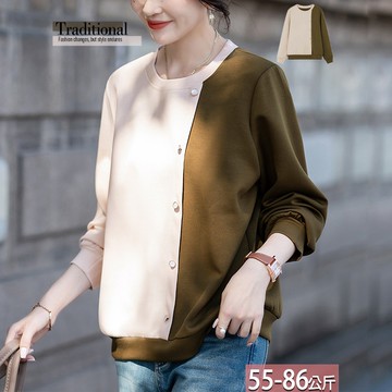 圓領撞色單排釦上衣 L-4XL【346566X】【現+預】☆流行前線☆