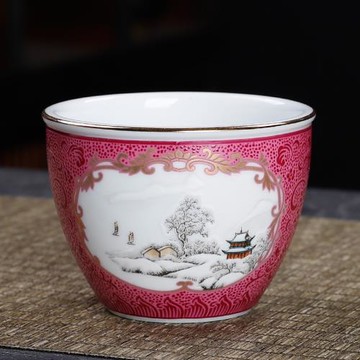 琺瑯彩扒花陶瓷主人杯功夫茶具茶杯單杯男女復古茶盞個人杯品茗杯