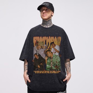 300g重磅純棉水洗做舊短袖t恤男生高街美式復古嘻哈寬松休閑半袖