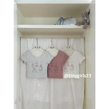 【太妮絲JJ12】現貨 甜塩韓妹~熊熊 花花 印花 短版上衣 圓領 大圓領 ins風 星星圖案