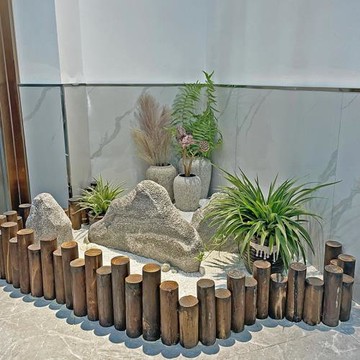 陽臺花園造景道具商場木柵欄花壇圍欄幼兒園室內裝飾木樁擺件落地