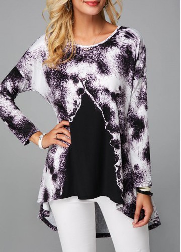 Long Sleeve Round Neck Printed T Shirt
