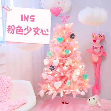 圣誕節裝飾粉色圣誕樹套餐1.5/1.8/2.1/3米藤條花環網紅直播神器