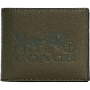 COACH - 馬車LOGO荔枝紋皮革短夾 (綠色)