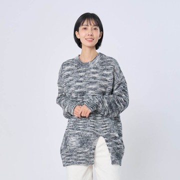 Frida圓領落肩灰階開衩針織衫毛衣